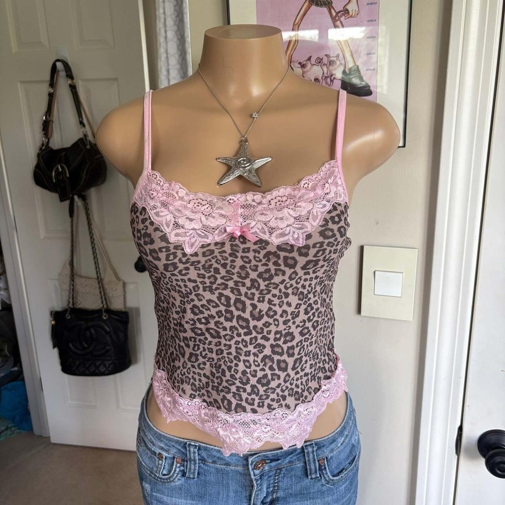 00s leopard & pink lace cami (size S/M)